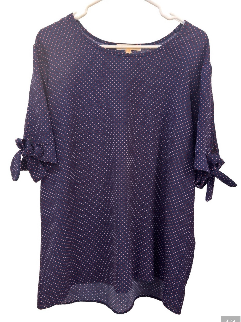 Mimi & Daphne Stitch Fix Navy Polka Dot Blouse Top Tie Sleeve Career XL